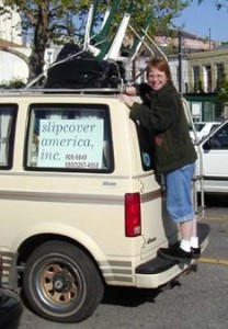 Karen_loading_up slipcover demo for a show